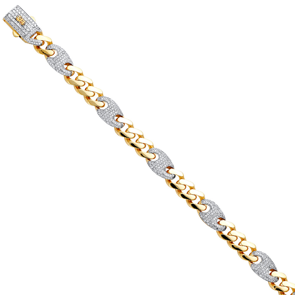 14KY 9.5mm Hollow Fancy Monaco CZ Bracelet with CZ Lock 7.5in